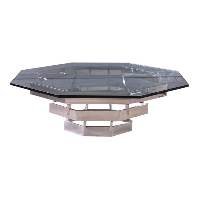 Mid Century Paul Mayen Stacked Chrome Octagon Coffee Table With Glass Top For Sale