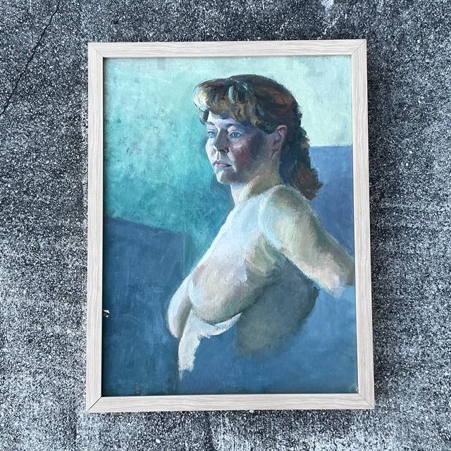Wood Vintage Original Nude Portrait Oil on Canvas For Sale - Image 7 of 12