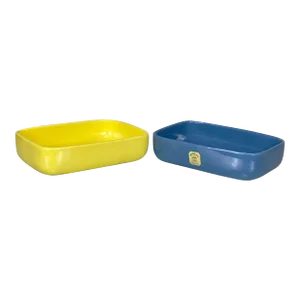 Vintage Haeger Boho Yellow & Blue Porcelain Window Box Planters - a Pair