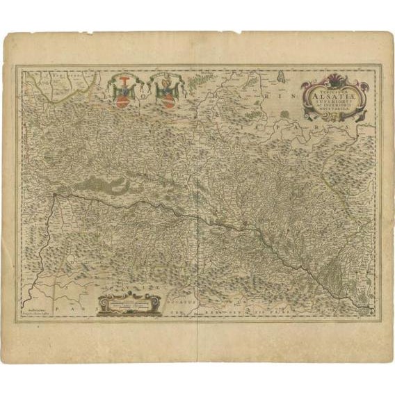 Antique Map of the Alsace Region of France by Janssonius, 1650 For Sale - Image 5 of 5