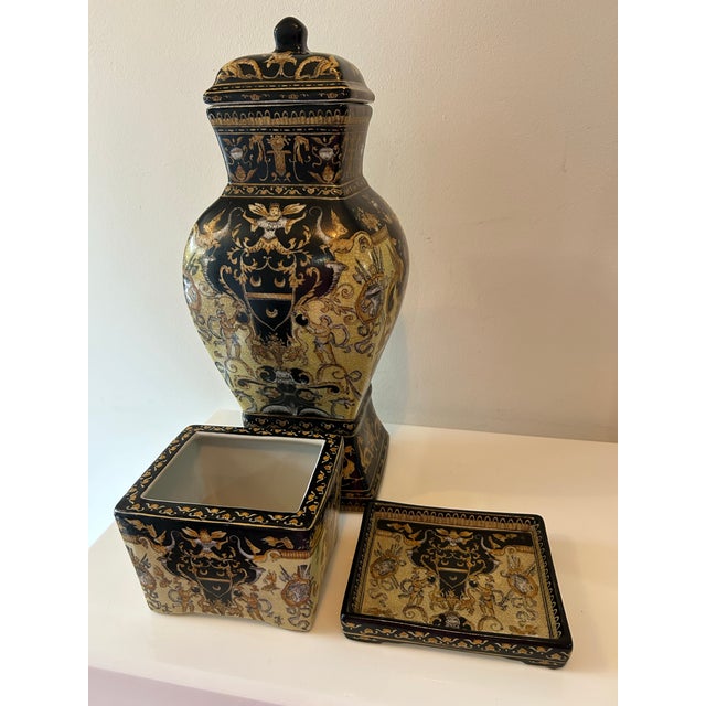 Traditional Vintage Ceramic United Wilson (j.u.w.c.) Renaissance Revival Planter & Large Vessel Set For Sale - Image 3 of 10