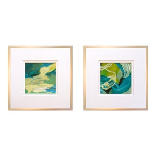 Small Pair of Mini Paintings in Gold Frames For Sale