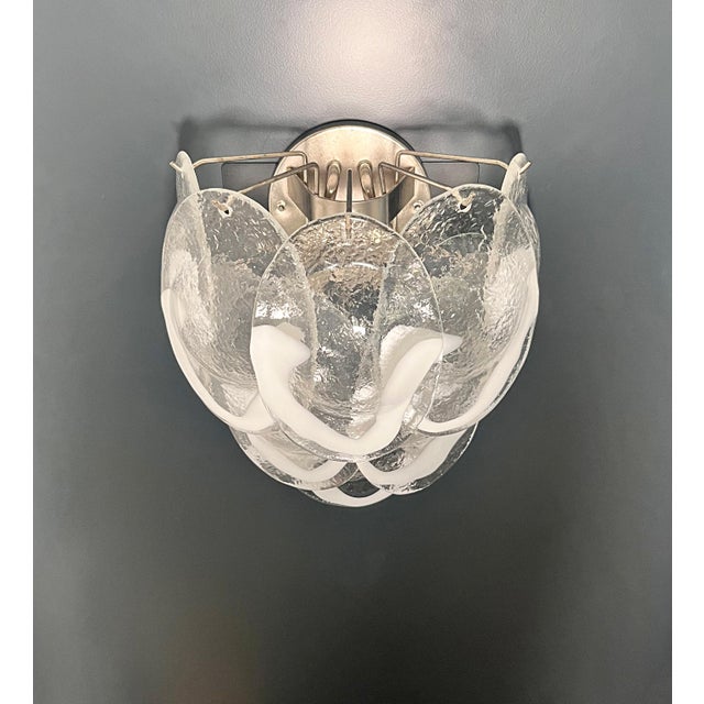 Vintage Italian Clear Lattimo Murano Glass Wall Lights from Mazzega, 1990s, Set of 2 For Sale - Image 13 of 17