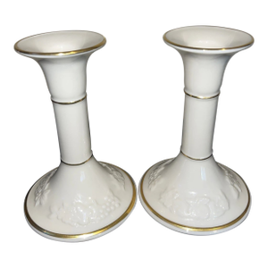 Vintage Lenox “Fruits of Life” Porcelain 1980s Candlestick Holders – Pair