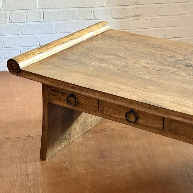 Wooden Scroll-End Coffee Table with Drawers For Sale - Image 3 of 8