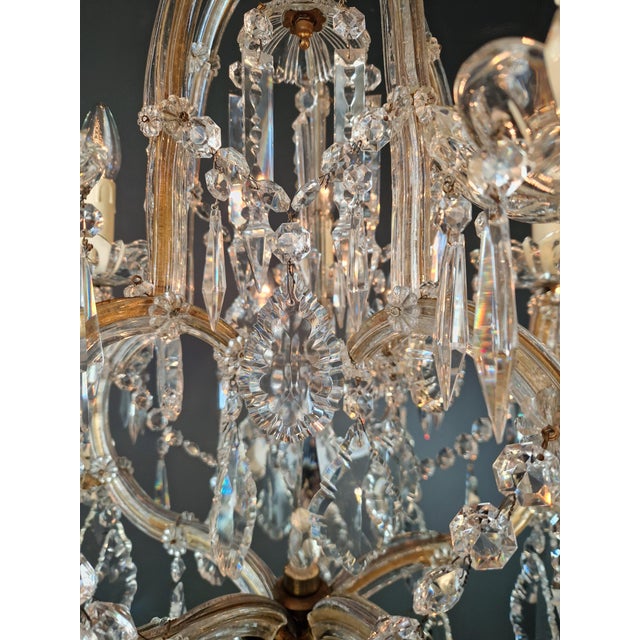 1920s Art Nouveau Maria Theresa Crystal Chandelier Lustre Brass Glass Antique For Sale - Image 9 of 11