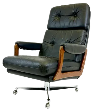 Mid-Century Swivel Black Leather Armchair, 1970s