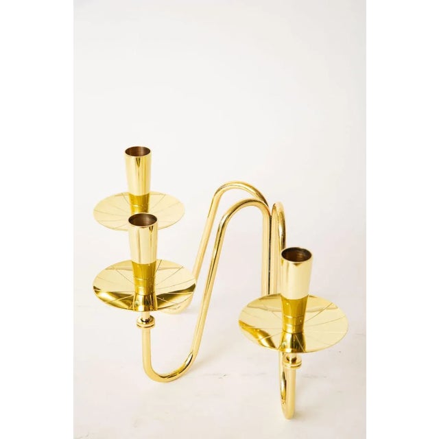 1950s Vintage Tommi Parzinger for Dorlyn Brass 3 Arm Modernist Candlestick Polished, 1950's For Sale - Image 5 of 10