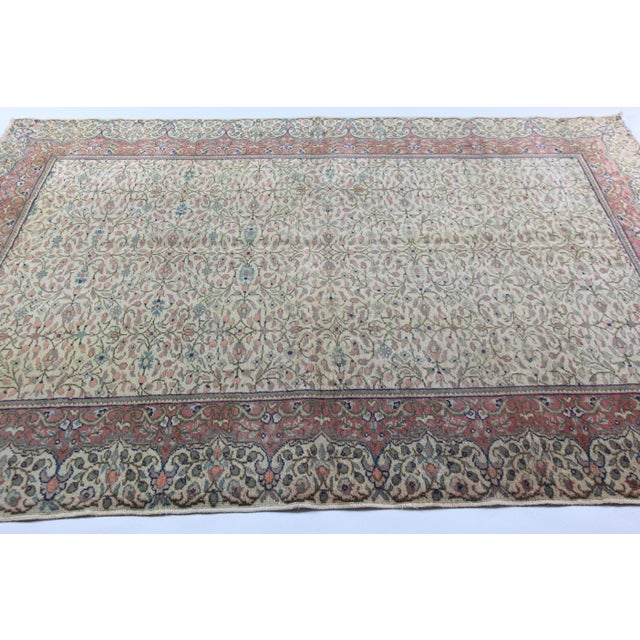 Cream Vintage Kayseri Hand-Knotted Wool on Cotton Rug With Traditional Floral Motifs -4' 9'' X 6' 9'' For Sale - Image 8 of 13