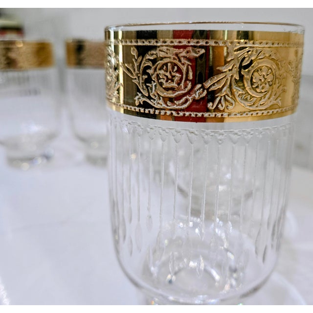 Mid 20th Century Hollywood Regency Set of 5 Culver Tyrol 22k Gold Footed Cocktail Glasses For Sale In Dallas - Image 6 of 8