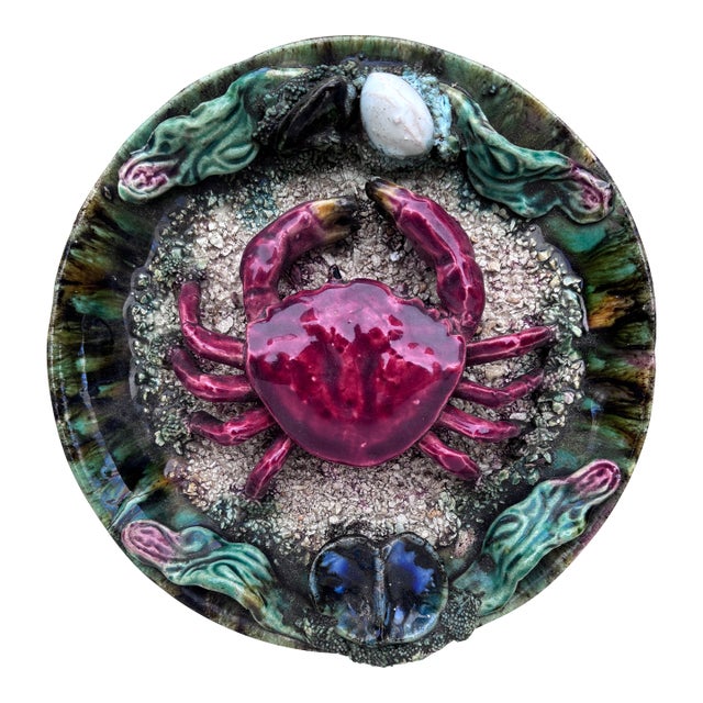 Majolica Palissy Portuguese Crab Wall Platter, Circa 1940 For Sale