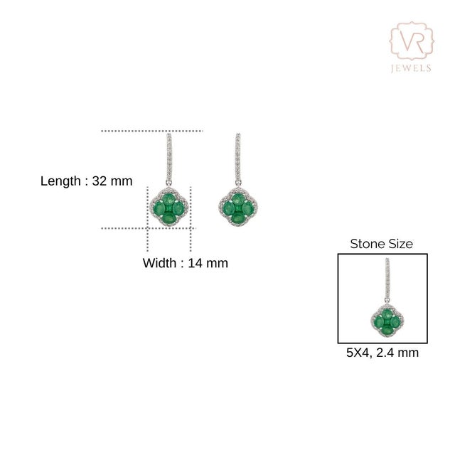 2.92Ct Zambian Emerald & Diamond Clover Dangle Drop Earrings in 14k Gold- A Pair For Sale - Image 10 of 13