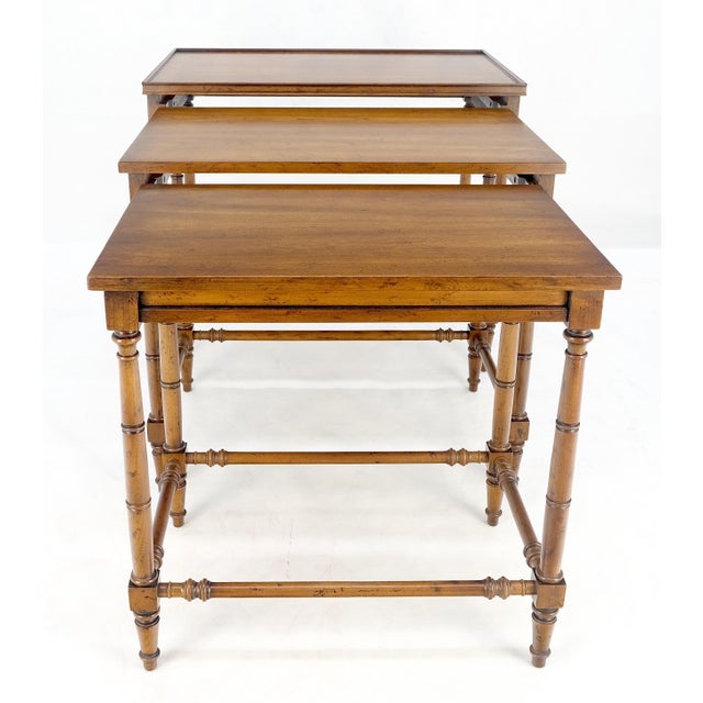1970s Very Fine Faux Bamboo Banded Top Set of 3 Nesting End Side Night Tables For Sale - Image 5 of 11