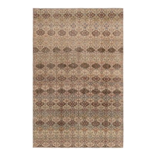Vintage Turkish Rug, Beige-Brown and Blue Geometric Floral Pattern - Rug & Kilim For Sale