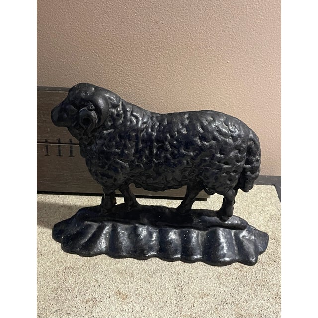 Antique Trio of Cast Iron Ram Door Stops, Two Black & One White Victorian Ram Stops For Sale - Image 14 of 17