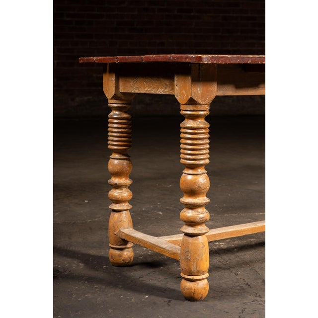 Early 20th Century Primitive Painted Pine Harvest Table For Sale - Image 10 of 10