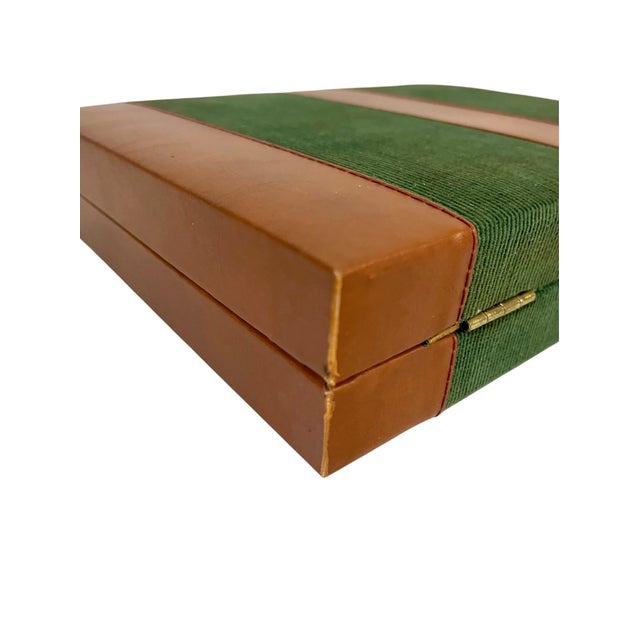 Vintage Mid-Century Green and Brown Striped Backgammon Game Set in Travel Case For Sale - Image 11 of 17