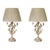 French Style Painted Floral Tole Lamps W/ Linen Pleated Shades Like New - Pair For Sale