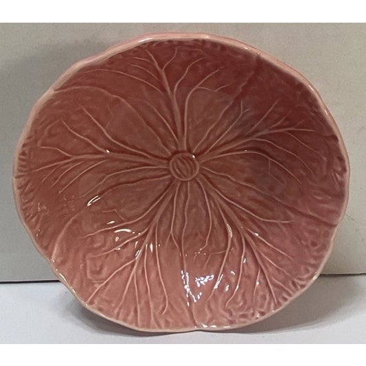 Mid-Century Modern Vintage Bordallo Pinheiro Majolica Pink Cabbage Leaf Cereal Bowls-Set of 3 For Sale - Image 3 of 6