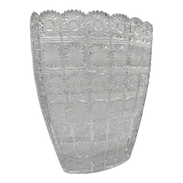 Vintage Bohemia Crystal Handmade and Hand-Cut Large Heavy Vase For Sale