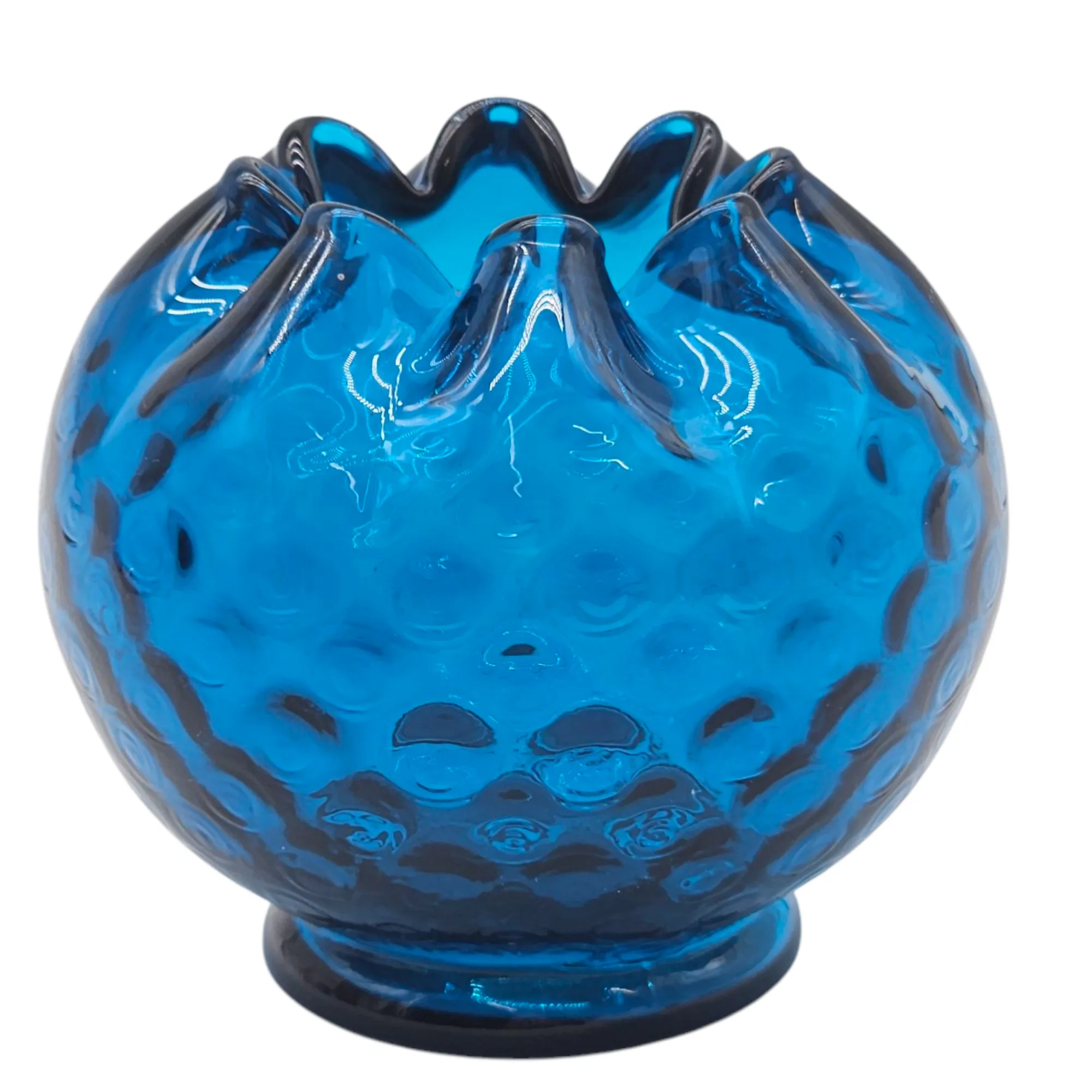 Fenton Jamestown Blue Optic Glass Rose Bowl With Original Label