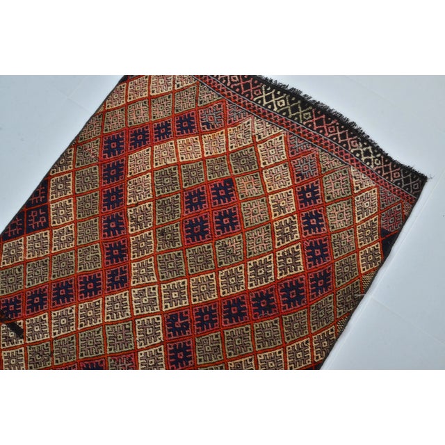 Ruby Red 1960s Ruby- Red Color Geometric Pattern Handmade Kilim Runner For Sale - Image 8 of 11
