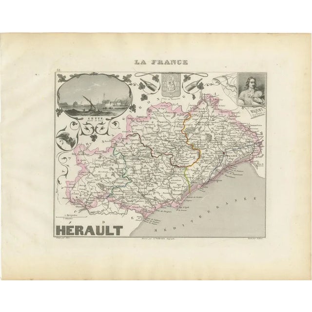 Map of Hérault in France, 19th Century For Sale - Image 10 of 10