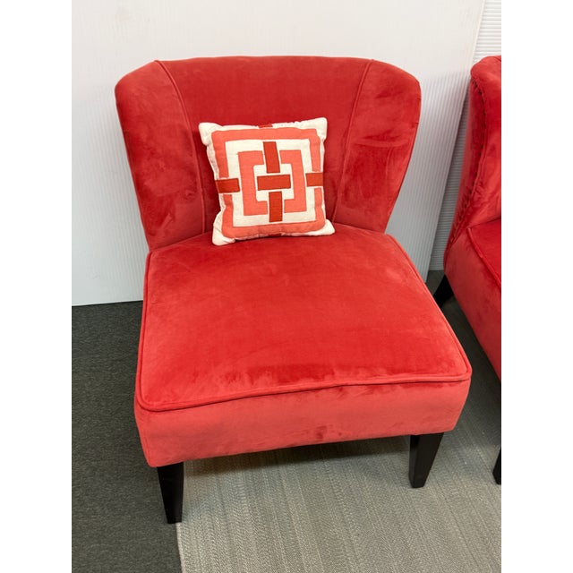 Design Plus Gallery presents a Pair of Quincy Slipper Chairs from World Market. The chairs are bold and lively in a red...