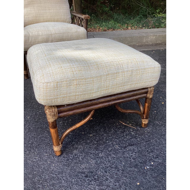 McGuire Vintage McGuire Rattan Lounge Chair and Ottoman With New Upholstery For Sale - Image 4 of 11