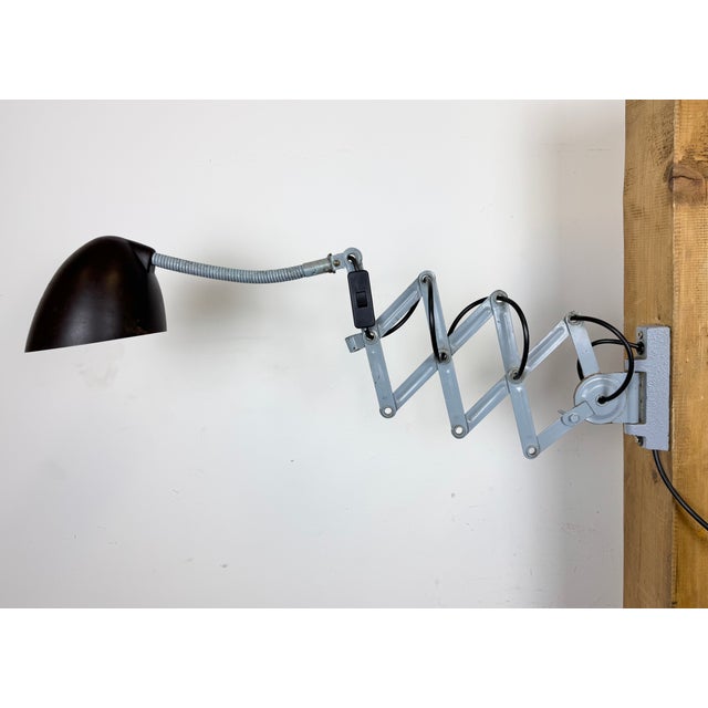 Industrial Grey Scissor Wall Lamp from Elektroinstala, 1960s For Sale - Image 10 of 18
