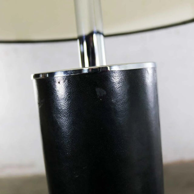 Mid 20th Century Chrome & Black Faux Leather International Style Cylindrical Table Lamp After Walter Von Nessen For Sale - Image 9 of 13