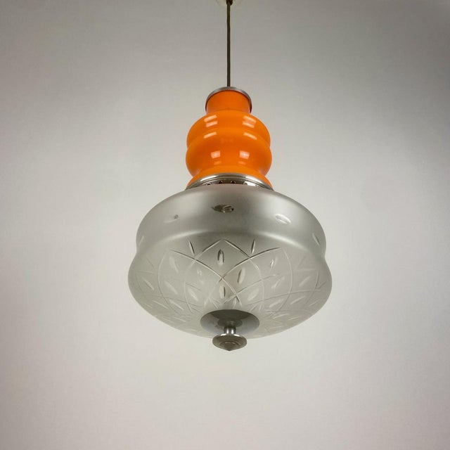 Mid-Century Orange & Frosted Glass Pendant Lamp from Targetti, Italy, 1970s For Sale - Image 4 of 6