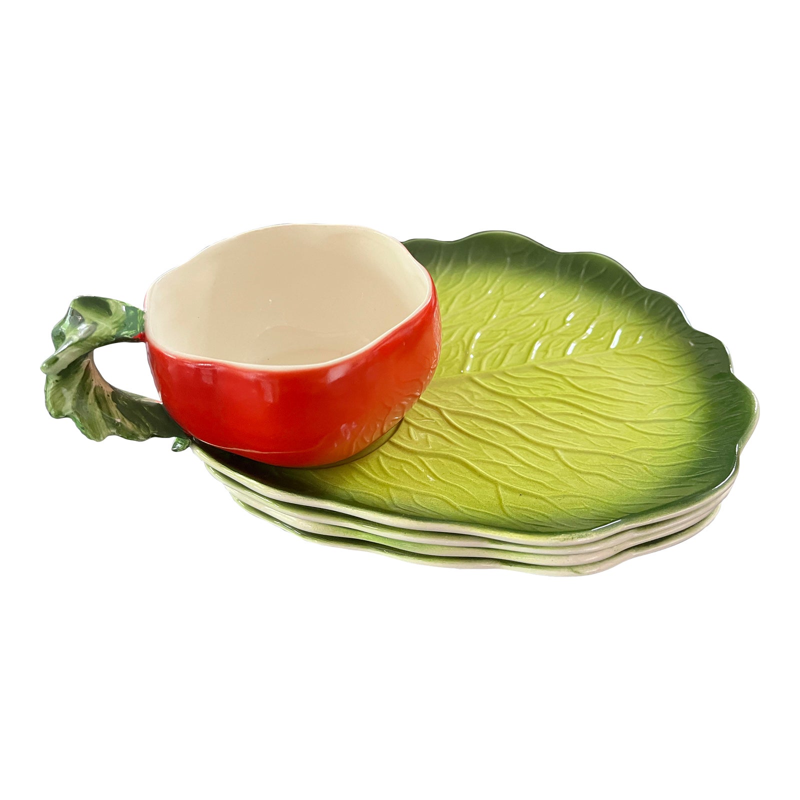 1960s Holt Howard Leaf Plates and Tomato Soup Bowls Set 8 Pieces