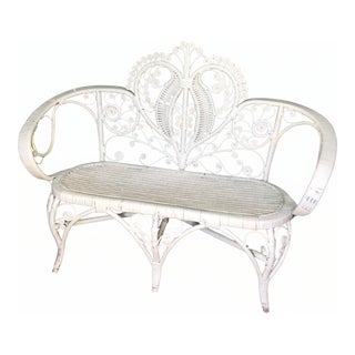 Vintage Boho Chic Peacock Back Wicker Settee For Sale