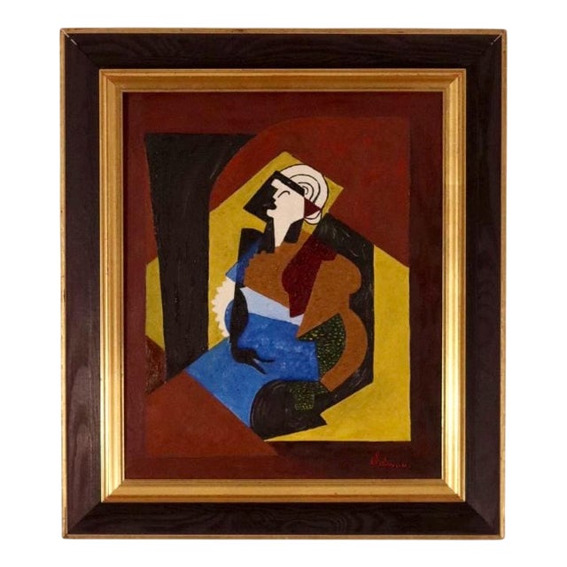 Edwa after Gleizes, Woman with Black Glove, 1960s, Oil on Canvas, Framed For Sale