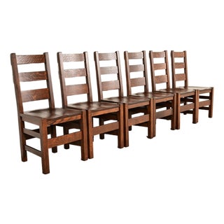 Stickley Brothers Antique Mission Oak Arts & Crafts Ladder Back Dining Chairs, Newly Refinished For Sale