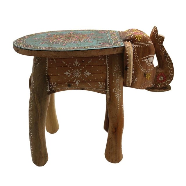 Elephant Stool Mango Wood Handmade With Mandala Painting Plant Stool Decoration For Sale - Image 6 of 10