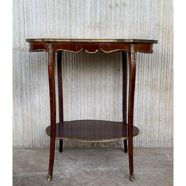 French 19th century table Louis XV Style with floral marquetry and gilt bronze Beautiful violon-shaped side table or...