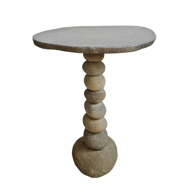 Organic Modern Vintage Stacked River Rock Bistro Table For Sale In Los Angeles - Image 6 of 6