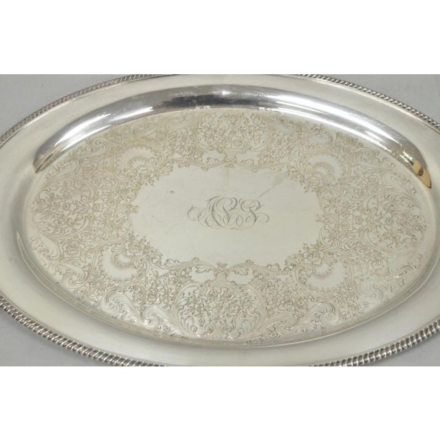 Victorian Vintage English Victorian Egw&s Silver Plated Oval Serving Platter Tray W/ Mono For Sale - Image 3 of 14