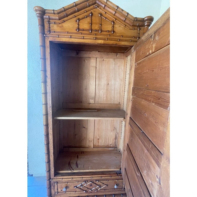Antique French Armoire With Faux Bamboo & Pine Wood For Sale - Image 9 of 18