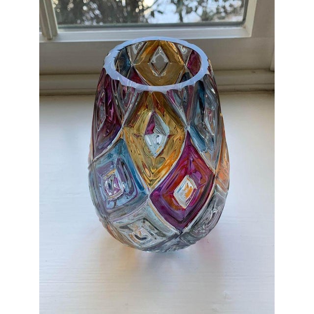 Mid-Century Modern Vintage Mid-Century Bohemian Multicolor Faceted Art Glass Vase, 1960s For Sale - Image 3 of 14