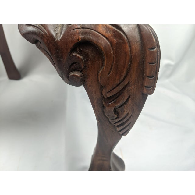Pair of Antique Carved Wood Chippendale Style Side Chairs With Green Brocade Seats For Sale - Image 12 of 18