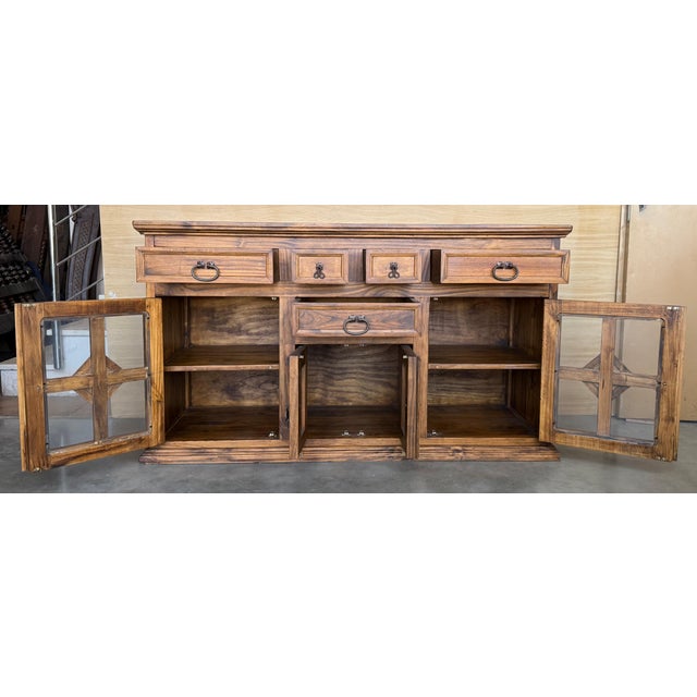 Brown 20th Large Catalan Spanish Baroque Light Oak Tuscan Credenza or Buffet For Sale - Image 8 of 18