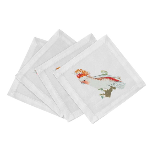 Cockatoo Cotton Sateen Cocktail Napkins, Set of 4 For Sale