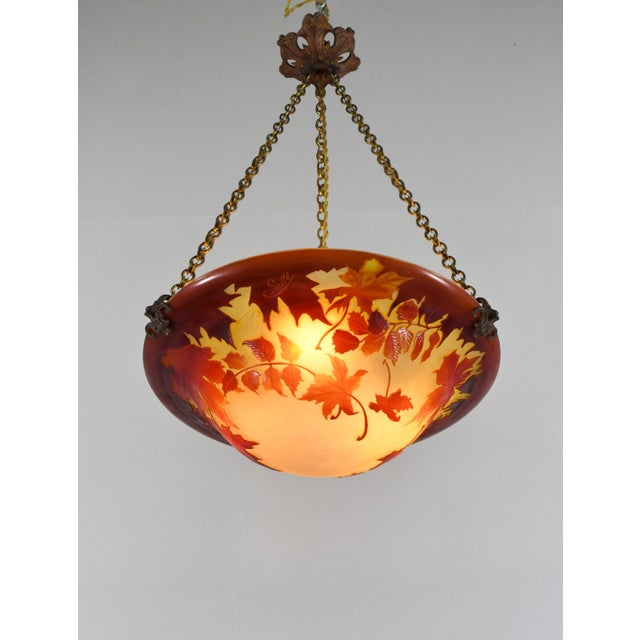 Metal French Art Deco Pendant Light by Galle - 1925 Gallé Cameo Chandelier France For Sale - Image 7 of 15