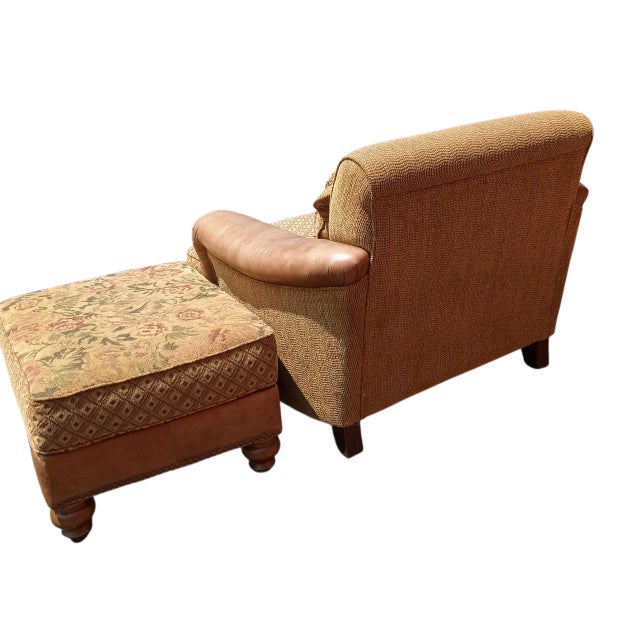 Textile American-Made Luxury Ricardo Leather/Fabric Chair and Ottoman Set by King Hickory. For Sale - Image 7 of 12