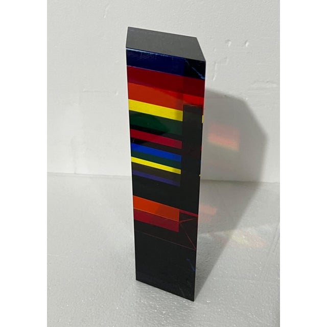 Vasa Velizar Mihich, Hand Signed Dated 2001 Colorful Acrylic Vasa Laminated Lucite Triangle Sculpture, 2001 For Sale - Image 18 of 18