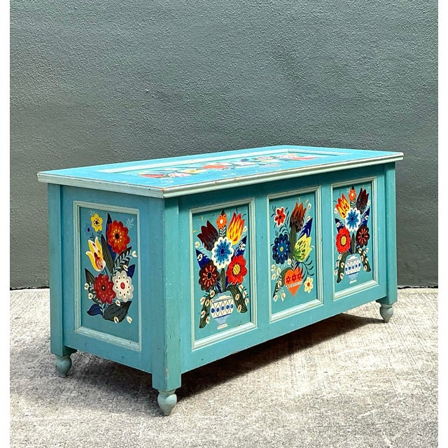 Wood Vintage Hand Painted Blanket Trunk For Sale - Image 7 of 12