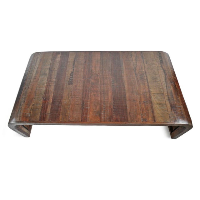 Modern salvaged dark pine wood waterfall design coffee table. Each will vary beautifully in exact wood tones, grain, and...
